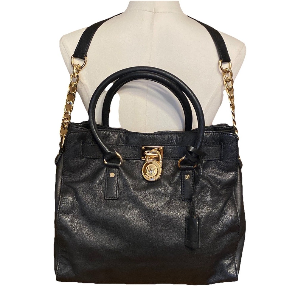 Michael Kors black leather handbag Gold Chain Handle Multi Pockets Dust bag